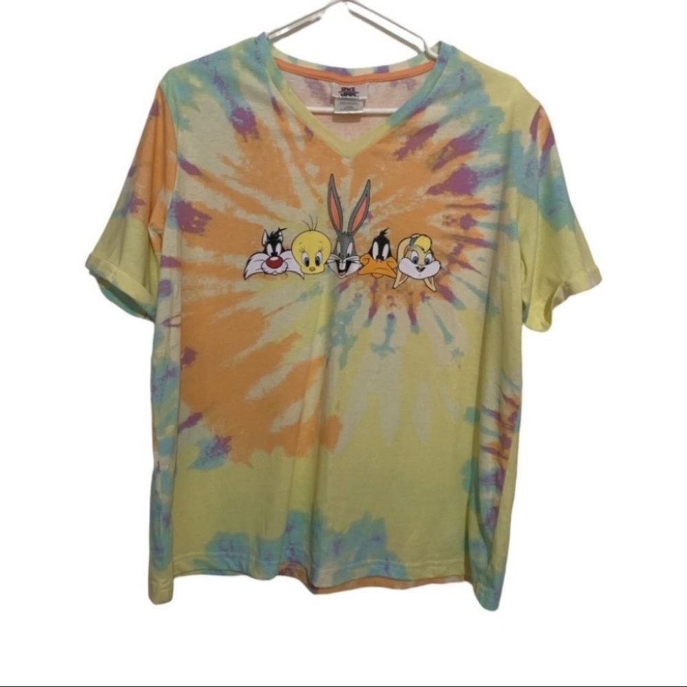 3/$30 Space Jam Looney Tunes tie dye T-shirt yellow spring summer